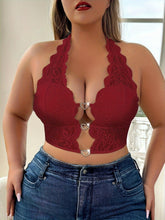 Load image into Gallery viewer, Plus Size Glamorous Halter Lace Bra - Sparkling Rhinestone Heart Accent, Delicate Scalloped Trim, Linked Halter Design - Shop &amp; Buy
