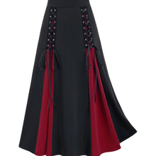 Load image into Gallery viewer, Plus Size Goth Skirt, Womens Plus Colorblock Grommet Lace Up Medium Stretch A-line Skirt - Shop &amp; Buy
