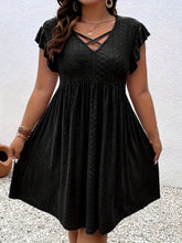 Load image into Gallery viewer, Plus Size Jacquard Cross Front Dress, Casual Eyelet Ruffle Sleeve Dress, Women Plus Size Clothing - Shop &amp; Buy
