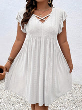 Load image into Gallery viewer, Plus Size Jacquard Cross Front Dress, Casual Eyelet Ruffle Sleeve Dress, Women Plus Size Clothing - Shop &amp; Buy
