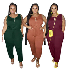 Load image into Gallery viewer, Plus Size Jumpsuit Women Summer Clothing Wholesale Bodysuit Solid Color Elastic Waist One Piece Outfit - Shop &amp; Buy
