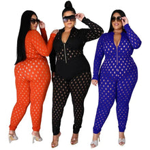 Load image into Gallery viewer, Plus Size Jumpsuits Sexy Ladies One Piece Jumpsuit Hollow Out Zip Up Long Sleeve Bodycon Club Bodysuit - Shop &amp; Buy
