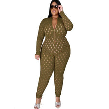 Load image into Gallery viewer, Plus Size Jumpsuits Sexy Ladies One Piece Jumpsuit Hollow Out Zip Up Long Sleeve Bodycon Club Bodysuit - Shop &amp; Buy
