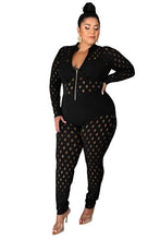 Load image into Gallery viewer, Plus Size Jumpsuits Sexy Ladies One Piece Jumpsuit Hollow Out Zip Up Long Sleeve Bodycon Club Bodysuit - Shop &amp; Buy
