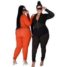 Load image into Gallery viewer, Plus Size Jumpsuits Sexy Ladies One Piece Jumpsuit Hollow Out Zip Up Long Sleeve Bodycon Club Bodysuit - Shop &amp; Buy
