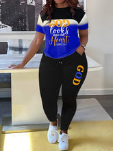 Load image into Gallery viewer, Plus Size Letter Print Two-piece Set, Crew Neck Short Sleeve Top &amp; Pants Outfits - Shop &amp; Buy
