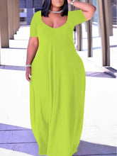 Load image into Gallery viewer, Plus Size Long Length Fit and Flare Dress - Soft Slight Stretch Polyester Material, Crew Neck, Short Sleeve - Shop &amp; Buy
