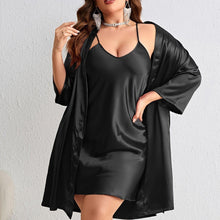 Load image into Gallery viewer, Plus Size Luxurious Satin Kimono Robe &amp; V-Neck Cami Dress Pajama Set - Flattering, Soft, Open Front with Belt - Shop &amp; Buy
