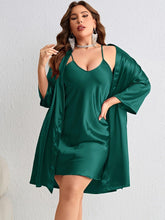 Load image into Gallery viewer, Plus Size Luxurious Satin Kimono Robe &amp; V-Neck Cami Dress Pajama Set - Flattering, Soft, Open Front with Belt - Shop &amp; Buy
