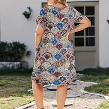 Load image into Gallery viewer, Plus Size Mandala Print Tee Dress, Casual Crew Neck Hollow Short Sleeve Dress For Spring &amp; Summer - Shop &amp; Buy
