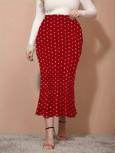 Load image into Gallery viewer, Plus Size Pin Dot Print Bodycon Skirt - Flattering High Waist, Flowy Midi Length, Perfect for Casual Occasions - Shop &amp; Buy
