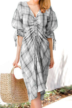 Load image into Gallery viewer, Plus Size Plaid Drawstring Detail Flounce Sleeve Dress - Shop &amp; Buy
