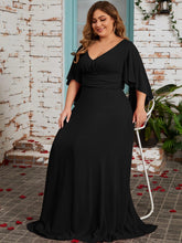 Load image into Gallery viewer, Plus Size Ruched Dress - Stunning Solid Color, Elegant V Neck, Irregular Sleeve, Brush Train Design for a Flattering Silhouette - Shop &amp; Buy
