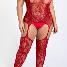Load image into Gallery viewer, Plus Size Seductive Floral Lace Bodystocking - Crotchless Halter Design for Alluring Comfort - Shop &amp; Buy
