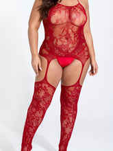 Load image into Gallery viewer, Plus Size Seductive Floral Lace Bodystocking - Crotchless Halter Design for Alluring Comfort - Shop &amp; Buy
