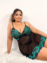 Load image into Gallery viewer, Plus Size Seductive Floral Lace Lingerie Dress - Bold Colorblock, Soft Mesh Panels, Semi Sheer, Includes Free Thong - Shop &amp; Buy
