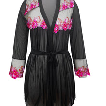 Load image into Gallery viewer, Plus Size Seductive Floral Robe - Luxurious Embroidered, Sheer Contrast Mesh - Long Sleeve, Flowy Design - Shop &amp; Buy
