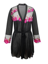 Load image into Gallery viewer, Plus Size Seductive Floral Robe - Luxurious Embroidered, Sheer Contrast Mesh - Long Sleeve, Flowy Design - Shop &amp; Buy
