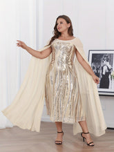 Load image into Gallery viewer, Plus Size Sequined Ruched Slim Dress, Elegant Crew Neck Cape Sleeve Dress For Party &amp; Banquet - Shop &amp; Buy
