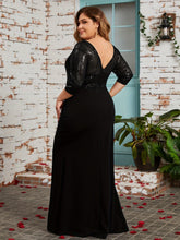 Load image into Gallery viewer, Plus Size Sequined Slit Dress, Elegant Crew Neck 3/4 Sleeve Dress For Party &amp; Banquet - Shop &amp; Buy
