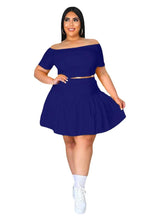 Load image into Gallery viewer, Plus Size Sets Skirts Women Fashion Casual Crop Top Mini Skirt Two Piece Solid Outfits New Uniform Summer - Shop &amp; Buy

