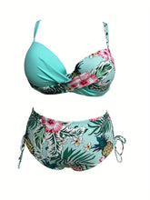 Load image into Gallery viewer, Plus Size Sexy Bikini Set, Women&#39;s Plus Tropical Print Cross Front Bra &amp; High Waisted Lace Up Panty Swimsuit Two Piece Set - Shop &amp; Buy
