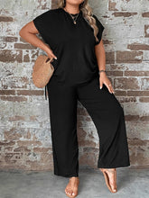 Load image into Gallery viewer, Plus Size Simple Solid Two-piece Set, Crew Neck Cap Sleeve Top &amp; Pants Outfits, Women&#39;s Plus Size Clothing - Shop &amp; Buy
