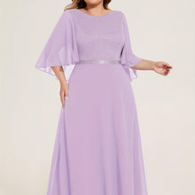 Load image into Gallery viewer, Plus Size Solid Cinched Waist Bridesmaid Dress, Elegant Crew Neck Cape Sleeve Dress - Shop &amp; Buy
