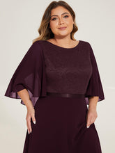 Load image into Gallery viewer, Plus Size Solid Cinched Waist Bridesmaid Dress, Elegant Crew Neck Cape Sleeve Dress - Shop &amp; Buy

