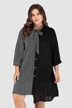 Load image into Gallery viewer, Plus Size Striped Color Block Tie-Neck Dress - Shop &amp; Buy
