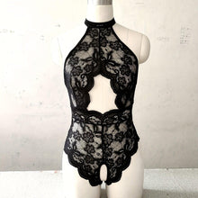 Load image into Gallery viewer, Plus Size Sultry Bodysuit - Delicate Lace Trim, Daring Open-Back Design, Perfect for Lounging - Shop &amp; Buy
