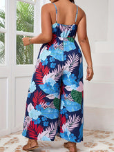 Load image into Gallery viewer, Plus Size Tropical Print Cami Wide Leg Jumpsuit, Vacation Style Backless Cinched Waist V Neck Sleeveless Jumpsuit - Shop &amp; Buy
