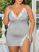 Load image into Gallery viewer, Plus Size V Neck Slip Lingerie Dress - Contrast Guipure Lace, Slight Stretch, Solid Color, Random Printing, Mature Style - Shop &amp; Buy

