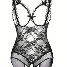 Load image into Gallery viewer, Plus Size Wedding Sexy Lingerie Bodysuit, Women&#39;s Plus Sheer Floral Lace Cut Out Bow Knot Open Cup Crotchless One Piece Teddy Bodysuit - Shop &amp; Buy
