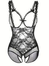 Load image into Gallery viewer, Plus Size Wedding Sexy Lingerie Bodysuit, Women&#39;s Plus Sheer Floral Lace Cut Out Bow Knot Open Cup Crotchless One Piece Teddy Bodysuit - Shop &amp; Buy
