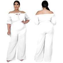 Load image into Gallery viewer, Plus Size Women Clothing Jumpsuit Solid Off Shoulder Wide Leg Stretch Elegant Ribbing One Piece Outfit - Shop &amp; Buy
