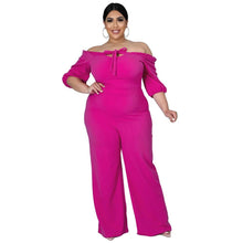 Load image into Gallery viewer, Plus Size Women Clothing Jumpsuit Solid Off Shoulder Wide Leg Stretch Elegant Ribbing One Piece Outfit - Shop &amp; Buy
