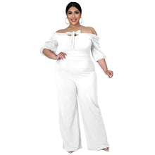 Load image into Gallery viewer, Plus Size Women Clothing Jumpsuit Solid Off Shoulder Wide Leg Stretch Elegant Ribbing One Piece Outfit - Shop &amp; Buy
