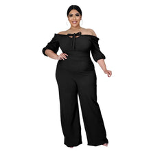 Load image into Gallery viewer, Plus Size Women Clothing Jumpsuit Solid Off Shoulder Wide Leg Stretch Elegant Ribbing One Piece Outfit - Shop &amp; Buy
