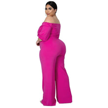 Load image into Gallery viewer, Plus Size Women Clothing Jumpsuit Solid Off Shoulder Wide Leg Stretch Elegant Ribbing One Piece Outfit - Shop &amp; Buy
