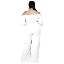 Load image into Gallery viewer, Plus Size Women Clothing Jumpsuit Solid Off Shoulder Wide Leg Stretch Elegant Ribbing One Piece Outfit - Shop &amp; Buy
