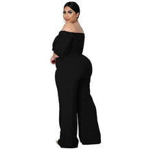 Load image into Gallery viewer, Plus Size Women Clothing Jumpsuit Solid Off Shoulder Wide Leg Stretch Elegant Ribbing One Piece Outfit - Shop &amp; Buy
