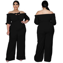 Load image into Gallery viewer, Plus Size Women Clothing Jumpsuit Solid Off Shoulder Wide Leg Stretch Elegant Ribbing One Piece Outfit - Shop &amp; Buy
