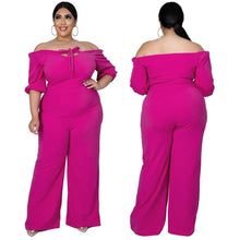 Load image into Gallery viewer, Plus Size Women Clothing Jumpsuit Solid Off Shoulder Wide Leg Stretch Elegant Ribbing One Piece Outfit - Shop &amp; Buy
