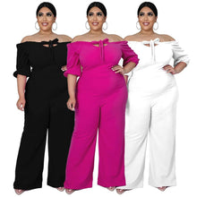 Load image into Gallery viewer, Plus Size Women Clothing Jumpsuit Solid Off Shoulder Wide Leg Stretch Elegant Ribbing One Piece Outfit - Shop &amp; Buy
