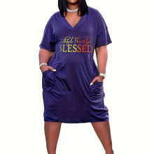 Load image into Gallery viewer, Plus Size Womens Ombre Letter Print Dress - Casual, Short Sleeve, V Neck, Medium Stretch - Shop &amp; Buy
