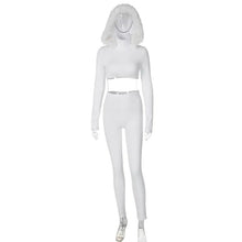 Load image into Gallery viewer, Plush Hooded Top Two Piece Set Women Outfits Lounge Wear Crop Top + Pencil Pants Skinny Clubwear Suits Fitness Workout - Shop &amp; Buy
