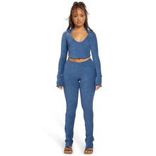 Load image into Gallery viewer, Plush Sweater 2 Piece Set Women Lounge Wear Zipper Hoodie Crop Top + Pencil Pants Slim Matching Sets Casual Streetwear Y2K - Shop &amp; Buy
