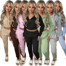 Load image into Gallery viewer, Plush Sweater 2 Piece Set Women Lounge Wear Zipper Hoodie Crop Top + Pencil Pants Slim Matching Sets Casual Streetwear Y2K - Shop &amp; Buy
