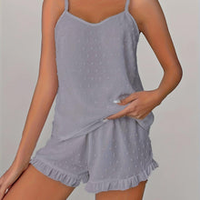 Load image into Gallery viewer, Pompom Solid Pajama Set, V Neck Cami Top &amp; Ruffle Shorts, Women&#39;s Sleepwear &amp; Loungewear - Shop &amp; Buy
